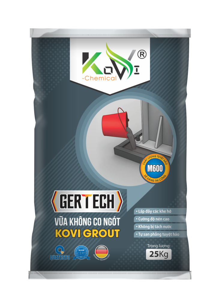 vữa không co ngót Kovi Grout M600 rót cổ ống thoát sàn nhà vệ sinh