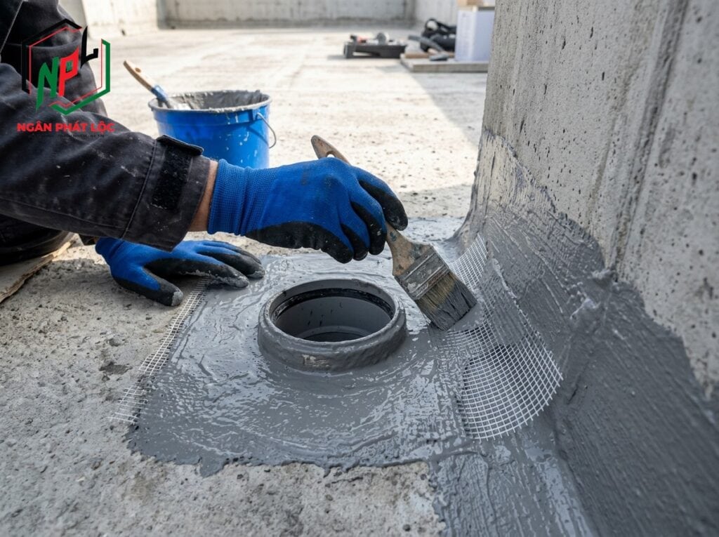 Xử lý chân tường và phễu thoát nước