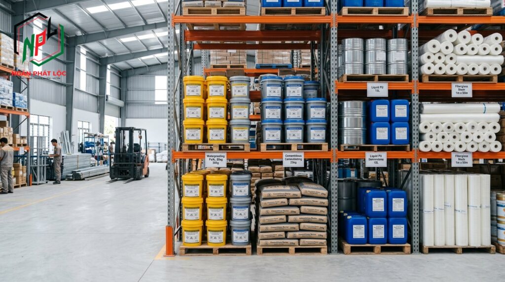 kho hàng vật liệu chống thấm nhà vệ sinh và phụ gia xây dựng chính hãng tại Ngân Phát Lộc Đà Nẵng