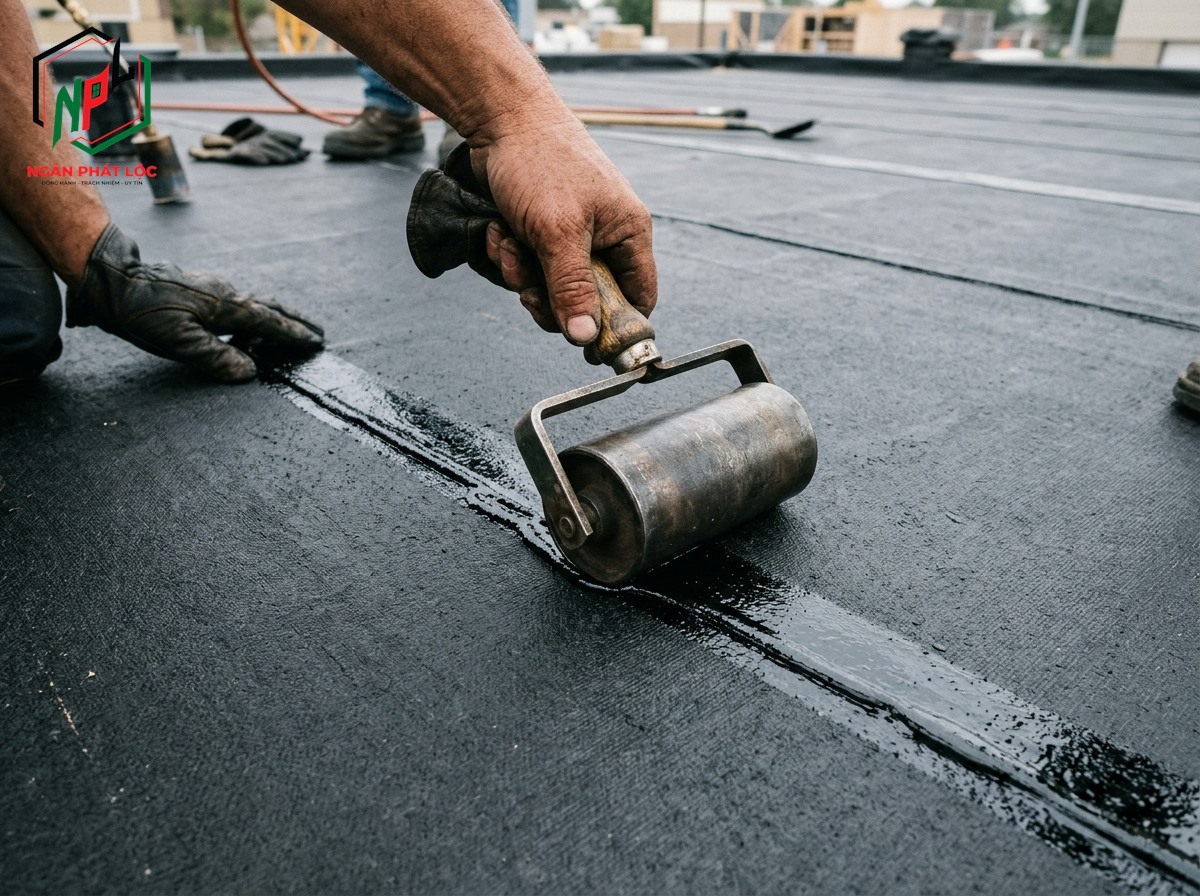 miết mép nối màng chống thấm bitum chống mí chồng lấn kín khít