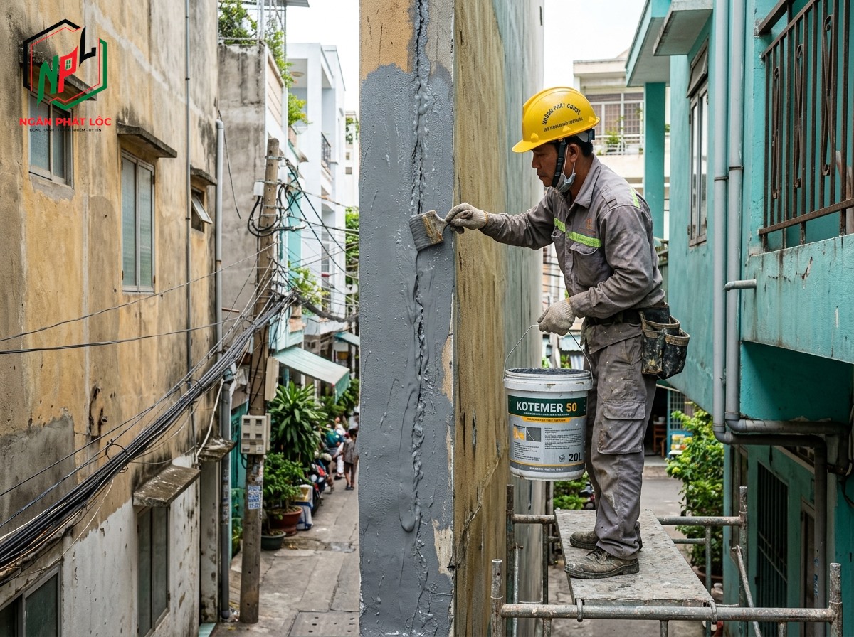 quét sơn chống thấm đàn hồi ngoại thất bảo vệ mép tôn khe tiếp giáp