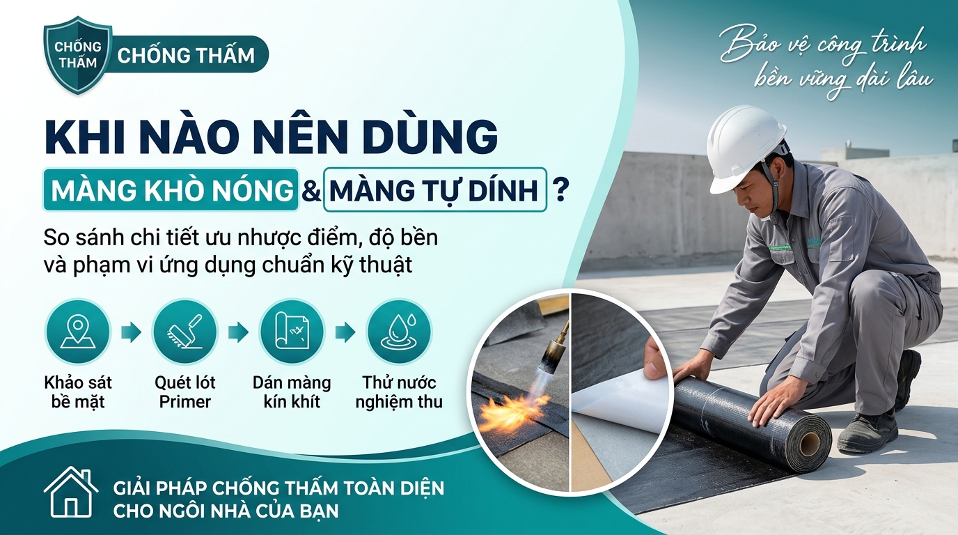 khi nào nên dùng màng khò nóng và khi nào nên dùng màng tự dính chống thấm ngân phát lộc